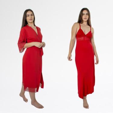 Imagem de Kit Robe Noiva Roupão Camisola Amamentação Longa Maternidade - ALTIE, 