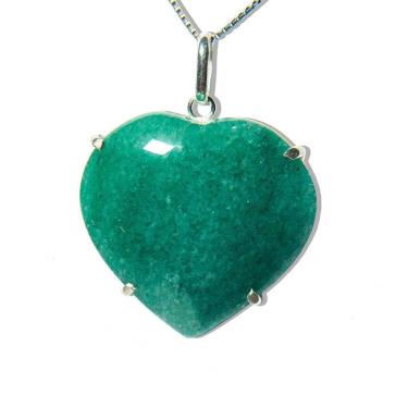 Imagem de Colar Coração Pedra Quartzo Verde Natural Prata 950 Garra