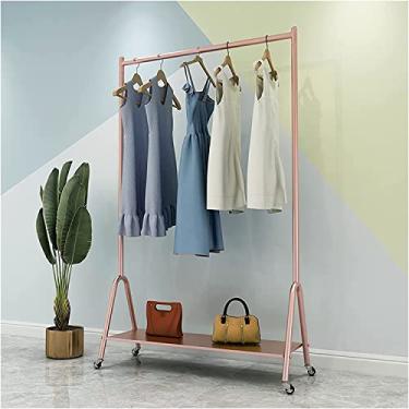 Imagem de Suporte para roupas com rodas, suporte para roupas com sapateira, aplique no quarto, sala de estar, suporte fácil de montar, varão para decoração de quarto, rosa B