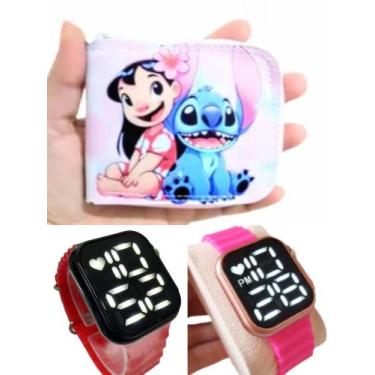 Imagem de Carteira infantil feminina Stitich, relógio digital a prova d agua sma