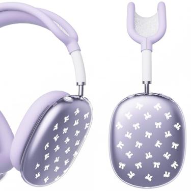 Imagem de BlHMCASE Capa de fone de ouvido para AirPods Max, lindo laço branco transparente, capa de silicone roxa para fones de ouvido para Apple AirPods Max