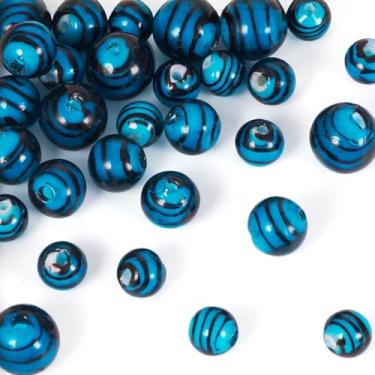 Imagem de Spritewelry Contas redondas Lampwork 8/10/12 mm Rondelle contas espaçadoras de vidro liso 32 peças turquesa feita à mão com padrão de tira redonda para fabricação de joias