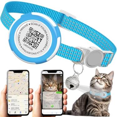 Imagem de Coleira impermeável para gatos AirTag, coleira Airtag para gatos com etiqueta QR ID e reflexiva, coleira leve para Apple Air, suporte oculto para rastreador GPS para gatos, gatinhos (azul)