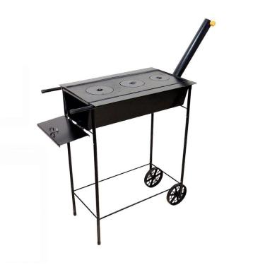 Imagem de Fogão Churrasqueira Mineiro Chapa 03 Furo Grelha 80x60x38cm