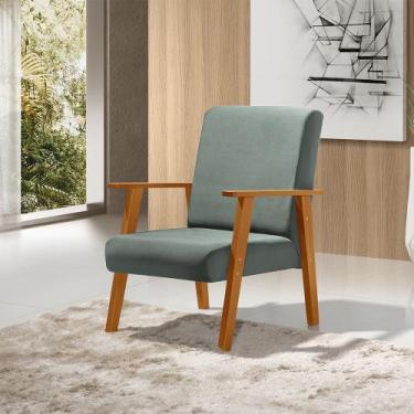 Imagem de Poltrona Decorativa para Sala Juliana Veludo Cinza Base Madeira Maciça