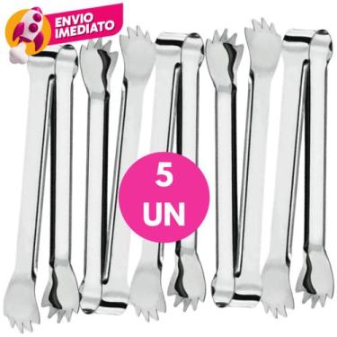Imagem de Kit Pegador Gelo Premium Aço Inox 18,5cm Pinça Com Garra Bar Drinks Ba