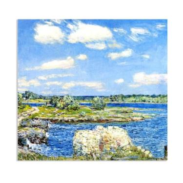 Imagem de Zeichn8u frederick childe hassam arte de parede em tela Mill Site and Old Todal Dam Impressão giclée em tela, pôster de arte impressionista para decoração de escritório doméstico 40 x 40 cm (16 x 16