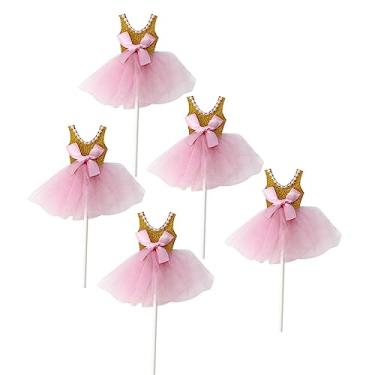 Imagem de COHEALI Cupcake Decorating Cupcake Topper 5Pcs Glitter Tutus Dress Cake Toppers Ballerina Skirt Cupcake Picks Fruit Forks Coffee Drink Stir Sticks Birthday Theme Party Decoration(Golden)