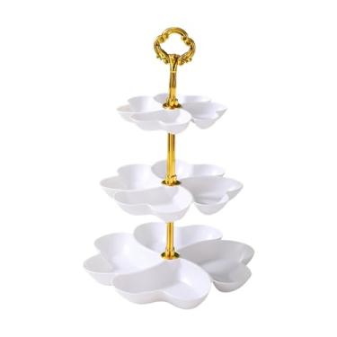 Imagem de Ioensy Suporte para lanches de frutas, pratos de servir de três camadas, bandejas, travessas, presentes, suporte para bolo, ornamento para festas em casa, Branco