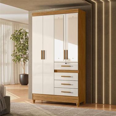 Imagem de Guarda Roupa Solteiro Ambiente Sobral 4 Portas Freijó Off White Com Espelho - Moval