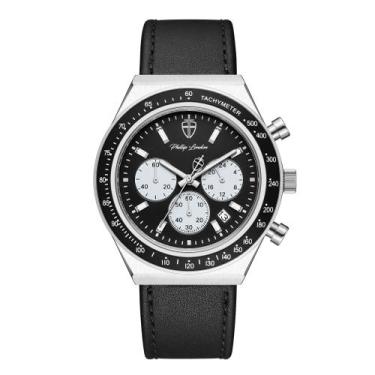 Imagem de Relógio Masculino London Leather Silver Black 43mm - Phillip London