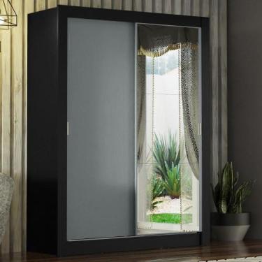 Imagem de Guarda-roupa Solteiro 2 Portas Com Espelho Preto/Cinza - MADESA