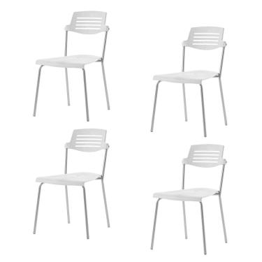 Imagem de Conjunto 4 Cadeiras Base Tubular Fixa Clean Prata/Branco