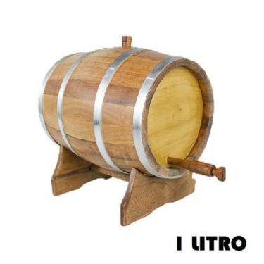 Imagem de Barril de Madeira Carvalho Natural - Aro Inox - 1 Litro