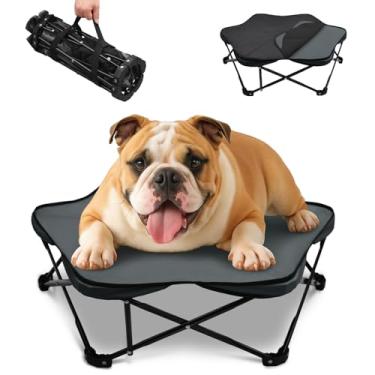 Imagem de Pozico Cama Elevada Pequena Para Cães, Dobrável De 66 Cm Com Alça Transporte, Estrutura Resistente E Almofada Pelúcia, Portátil Durável Raças, Acampamento Em Ambientes Internos/Externos