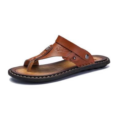 Imagem de Sandália Masculina Corretora De Joanete Respirável Para O Verão Ao Ar Livre Com Suporte De Arco, Chinelo Couro Antiderrapante Sem Atacadores Aberto Férias Na Praia, Para Plantar, Fascite(Brown,47 EU)