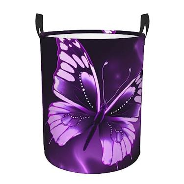 Imagem de Cesto de lavanderia fofo de borboleta roxa dobrável à prova d'água cesto de armazenamento de roupas com alças pano oxford organizador de brinquedos cesta para banheiro, lavanderia, quarto, pequeno