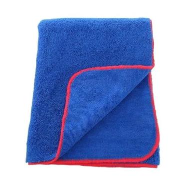 Imagem de Toalha de Secagem Automotiva Grande Super Absorvente 60x90cm Azul com Borda Vermelha Karbox