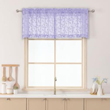 Imagem de Chyhomenyc Cortinas de cozinha curtas roxas claras para janelas de 45,7 cm de comprimento, 2 peças, cortinas curtas de cozinha de café com filtro de luz, cortina pequena superior para sala de estar