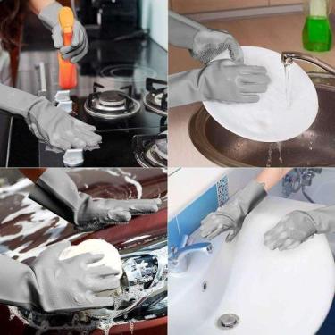 Imagem de 2 Luvas Esponja Lava Louça Multiuso Silicone Cores Sortidas PAR Cinza 