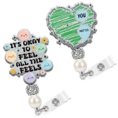 Imagem de Obookey Carretel de crachá Mental Health Matters, carretel retrátil de crachá de enfermeira psiquiátrica com clipe, suporte de crachá fofo para assistente social, assistência médica, acessórios de