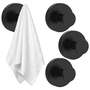 Imagem de 4 peças de ganchos de ventosa de aço inoxidável com capacidade para até 6,8 kg, gancho de sucção para ventosa, gancho de grinalda, sem orifícios, cabide de sucção para casa, cozinha, banheiro (preto)