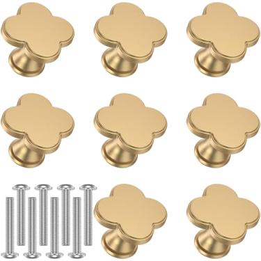 Imagem de KHZSPP 8 maçanetas de trevo de quatro folhas, puxador de furo único de liga de zinco dourado para maçanetas de armário gaveta cômoda móveis guarda-roupa cozinha banheiro dourado maçaneta decorativa