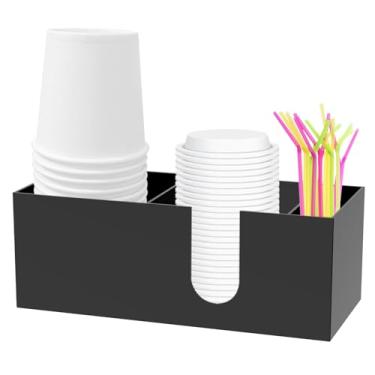 Imagem de Porta-copos caixa de armazenamento acrílico cafeteria acessórios e organizador 3 grades design multifuncional para despensa de escritório (preto)