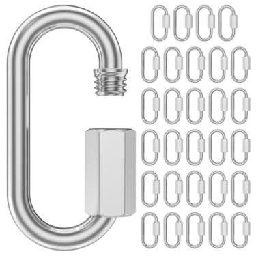 Imagem de 30 peças M4 Conector de corrente de elos rápidos de 4 cm, capacidade de carga de 400 Ibs, rosca sextavada, clipes de mosquetão resistentes, trava de parafuso galvanizado, mosquetões ovais, gancho para