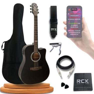Imagem de Violão Giannini Aço Eletroacústico kit Completo, GF-1D Preto Fosco