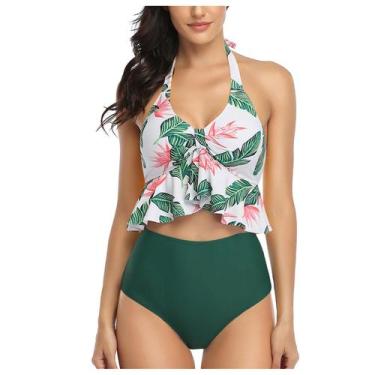 Imagem de Conjunto de biquíni feminino sexy alto contraste gradiente dividido ma