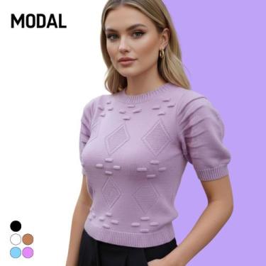 Imagem de Blusa Tricot Modal Losango Manga Curta - Vitrine Collection, Lavanda, 