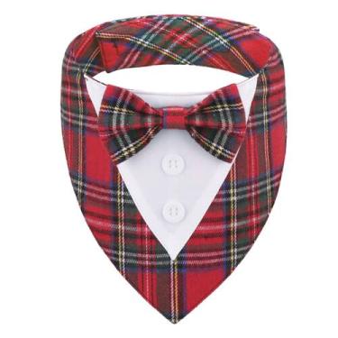 Imagem de Bandana de smoking para cães ADOGGYGO vermelha xadrez XS