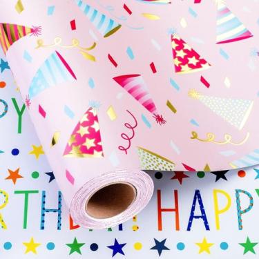 Imagem de Papel de embrulho Burymento 43cm x 10m Aniversário frente e verso