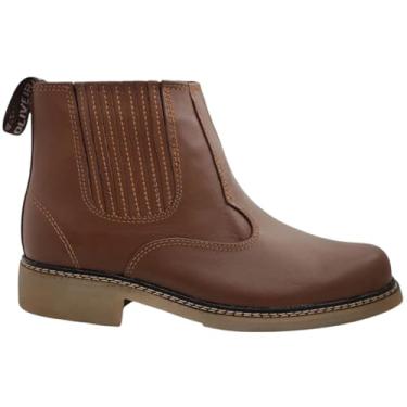 Imagem de Botina Vira Francesa Passeio Trabalho Costurada à Maquina em Couro Bico Quadrado Elástico Coberto Oliveira 460 (CARAMELO, PADRÃO, BR, Adulto, Numérico, 43)