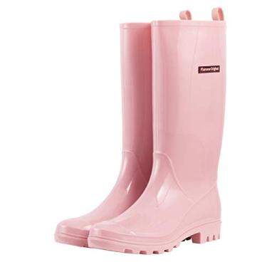Imagem de Planone Botas de Chuva Femininas e Sapatos de Jardim Impermeáveis, Botas de Chuva Antiderrapantes para Mulheres com Palmilhas Confortáveis, Sapatos de Chuva Leve Estilosos e Sapatos de Trabalho ao Ar Livre, rosa, 6