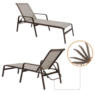 Imagem de Kit 2 Cadeira Espreguiçadeira Sevilha Tela Sling Alumínio Praia Piscina Capuccino