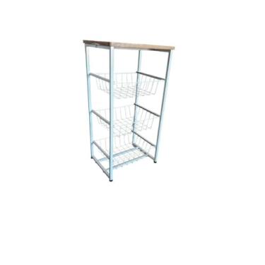 Imagem de Fruteira de Chão Para Cozinha Casa em Aço Carbono Tampo MDF Amadeirado(branco)