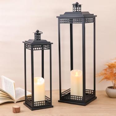 Imagem de Lanttu Lanternas vintage decorativas externas internas, conjunto de 23 polegadas 43 cm de vela de metal preto, decoração de lanterna para sala de estar retrô, pátio, lareira, varanda, jardim, varanda