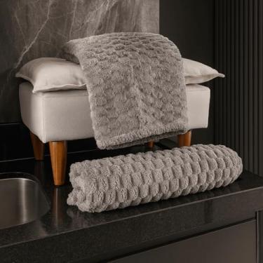 Imagem de Kit 2 Toalhas de Banho Luxo Microfibra Grande e Macia 140x70cm – Secagem Rápida e Confortável (cinza)