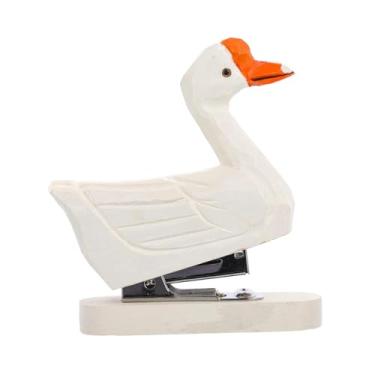 Imagem de Milageto Grampeador de madeira em formato de animal, grampeador manual, escultura de papelaria, estátua de animal fofa e portátil, figura de arte para, Formato de Ganso Branco