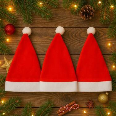 Imagem de Kit 3 Gorro Natal Vermelho Chapéu Papai Noel Festa Natalina - dcarte