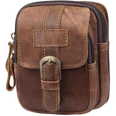 Imagem de Bolsa de couro genuíno para cinto de telefone bolsa de cintura retrô bolsa vintage bolsa masculina pochete de viagem para celular, Marrom, Vintage