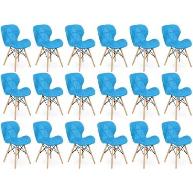 Imagem de Kit 18 Cadeiras De Jantar Charles Eames Slim Wood Estofada - Azul