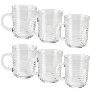 Imagem de Conjunto 6 Canecas Vidro Transparente Estilo Colmeia 300Ml