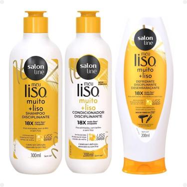 Imagem de Kit Salon Line Meu Liso Muito + Liso Disciplinante: Shampoo 300ml e Condicionador 200ml + Defrizante Desembaraçante 200ml