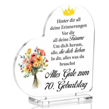 Imagem de Sinal de mesa presente para mulheres 70º aniversário, placa de coração de acrílico, presentes de lembrança de aniversário para 70 anos, avó, mãe, esposa