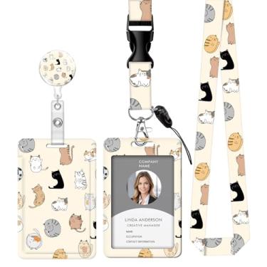 Imagem de Cordão retrátil para crachá de identificação com clipe e chaveiro, ajustável, bonito carretel durável, perfeito para mulheres enfermeiras, professoras, trabalhadoras de escritório (gatos fofos)