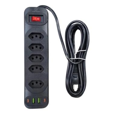 Imagem de Extensão Elétrica 2 Metros 4 Tomadas 10A com 2 USB-A e 2 USB-C, Cabo Reforçado, Bivolt, Liga/Desliga com Proteção, Ideal para Carregar Celulares, Notebooks e Organizar Seu Espaço PREMIUM (Preto)