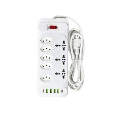 Imagem de Torre de Tomada, RéGua Filtro de Linha com 8 Tomadas Extensão Elétrica 2 Type C 10a 110v/220v 2/3/5m(5 TOMADAS 2 USB 1C,2M)